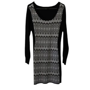 Ultra Flirt Black Geometric Fitted Sweater Dress-XL